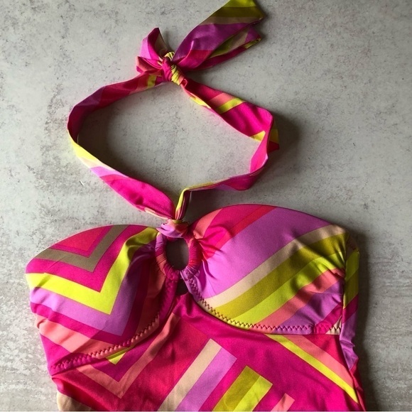Trina Turk Multi Waltz Ring-Front Bandeau One Piece Swimsuit Size 2 - Picture 8 of 12